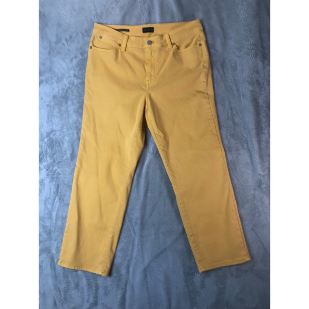 Talbots Jeans WOMEN 10 Yellow Straight Leg Crop Jean Mustard Mid Rise Stretch - Picture 2 of 10